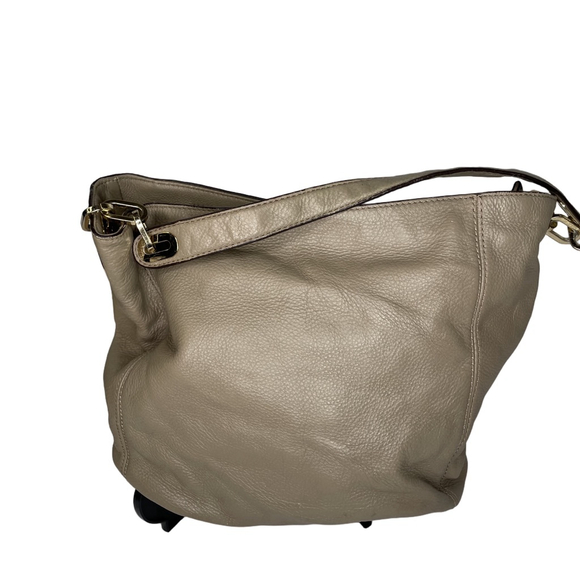 Michael Kors Handbags - Michael Kors Fulton Luggage Tan Pebbled Leather Hobo Shoulder Bag Gold Medallion